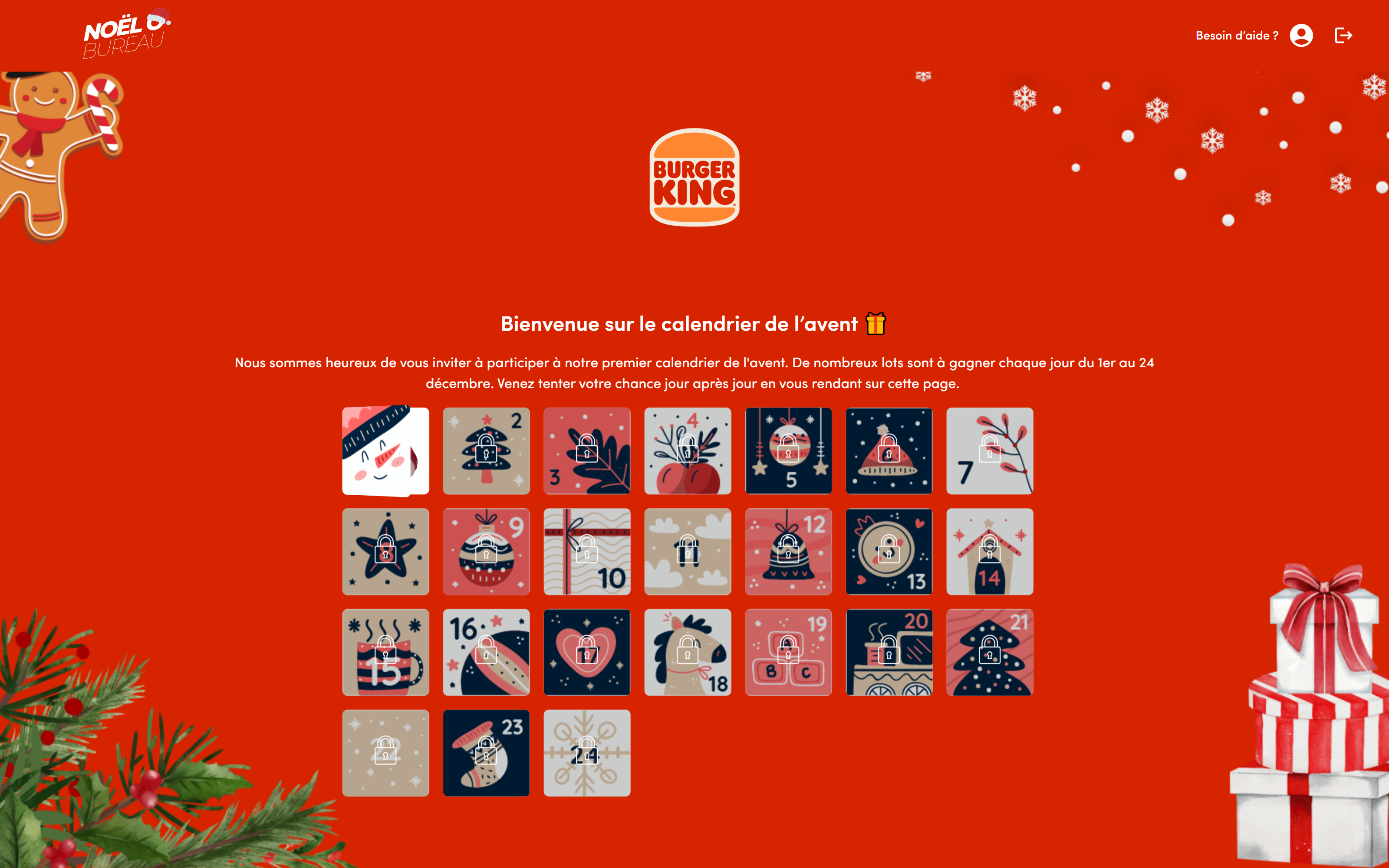 Calendrier de l'Avent digital de Burger King